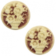 Cabochon basique cam&eacute;e 20mm bouquet marron-dor&eacute; antique