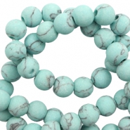 Pierres naturelles Calcite au look marbr&eacute; 8mm mat Bleu turquoise clair