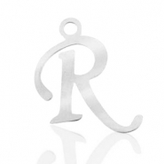 Breloques en acier inox alphabet lettre R Argent&eacute;