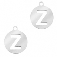 Breloques en acier inox alphabet lettre Z m&eacute;daillon 10mm Argent&eacute;