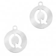 Breloques en acier inox alphabet lettre Q m&eacute;daillon 10mm Argent&eacute;