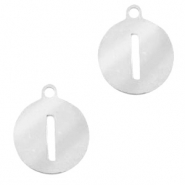Breloques en acier inox alphabet lettre I m&eacute;daillon rond 10mm Argent&eacute;