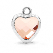 Pendentifs en verre Crystal Glass c&oelig;ur Rose vintage-argent&eacute;