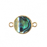 BQ Perles d'eau douce connecteur rond 10mm Dor&eacute;-Vert oc&eacute;an