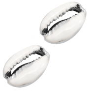 Perles coquillage specials Cauri Semi blanc-argent&eacute;