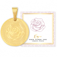 Mix & Match breloques en acier Inox 15mm Fleur de naissance Juin - Rose Dor&eacute;