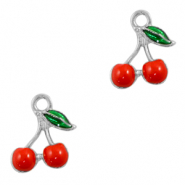 Breloques en m&eacute;tal Basic Quality cerises Argent&eacute;-rouge