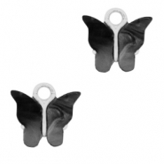 Pendentifs en r&eacute;sine papillon Argent&eacute;-anthracite