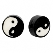 Perles en polym&egrave;re Yin & Yang Noir-blanc