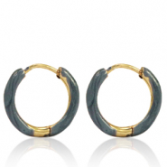 Boucles d'oreilles en acier Inox cr&eacute;oles &eacute;maill&eacute;e 14mm Bleu gris-dor&eacute;