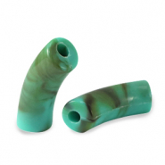 Perles acryliques tube Turquoise marbr&eacute;