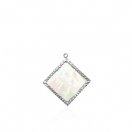 Breloques en acier Inox coquille losange Argent&eacute;-blanc (couleur naturelle)