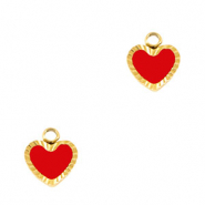 Breloques en acier Inox coeur Dor&eacute;-rouge blanc