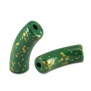Perles acryliques tube brillante Vert fonc&eacute;-dor&eacute;