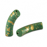 Perles acryliques tube mat Vert fonc&eacute;-dor&eacute;