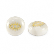 Perles en verre rondelles effet nacr&eacute; &oelig;il Blanc-dor&eacute;