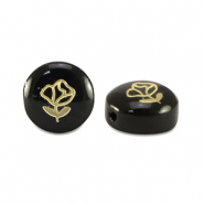 Perles en verre rondelles rose Noir-dor&eacute;