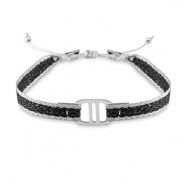 Bracelets tendance ruban avec connecteur acier inox Noir-argent&eacute;