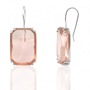 Boucles d&rsquo;oreilles / puces d&rsquo;oreilles en verre Crystal Glass rectangle P&ecirc;che-argent&eacute;