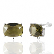 Boucles d&rsquo;oreilles / puces d&rsquo;oreilles en verre Crystal Glass avec anneau rectangle Marron-argent&eacute;