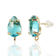 Boucles d&rsquo;oreilles / puces d&rsquo;oreilles en verre Crystal Glass avec anneau goutte Bleu-dor&eacute;