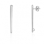 Appr&ecirc;ts en acier Inox boucles d'oreilles / puces d&rsquo;oreilles ovale avec anneau Argent&eacute;