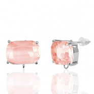 Boucles d&rsquo;oreilles / puces d&rsquo;oreilles en verre Crystal Glass avec anneau rectangle P&ecirc;che-argent&eacute;