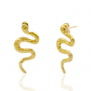 Boucles d'oreilles puces en acier inox serpent Dor&eacute;