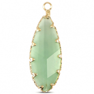 Pendentifs en verre Crystal Glass ovale Vert pomme-dor&eacute;