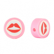 Perles en polym&egrave;re kiss 10mm Rose-blanc rouge