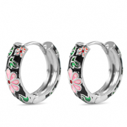 M&eacute;tal TQ laiton cr&eacute;oles &eacute;maill&eacute;es fleur Argent&eacute;-negro rose