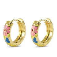 M&eacute;tal TQ laiton cr&eacute;oles &eacute;maill&eacute;es fleur Dor&eacute;-rose jaune