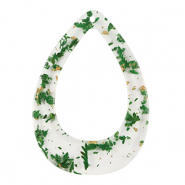 Pendentifs en r&eacute;sine avec fleurs s&eacute;ch&eacute;es goutte Vert-dor&eacute;