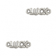 Breloques en métal DQ connecteur "LUCK" Argenté antique (sans nickel)