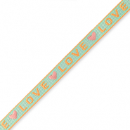 Ruban texte "love" Bleu-rose corail