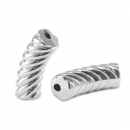 Perles tubes acryliques torsad&eacute; Argent&eacute;