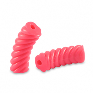 Perles tubes acryliques torsad&eacute; Rouge corail n&eacute;on