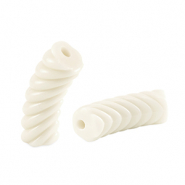 Perles tubes acryliques torsad&eacute; Blanc cass&eacute;