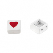 Perles tile carr&eacute; Blanc-rouge