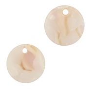 Pendentifs en r&eacute;sine 12mm Rose-blanc nacr&eacute;