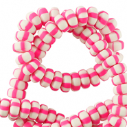 Perles en polym&egrave;re rondelles 7mm Blanc-rose n&eacute;on