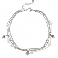 Chaines de cheville en acier Inox perle Argent&eacute;-blanc