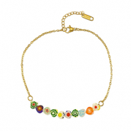 Bracelets en acier Inox millefiori Dor&eacute;-multicolore