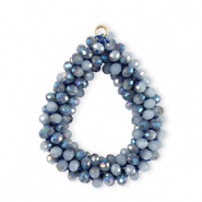 Boucles pendentifs facett&eacute;es goutte Bleu marine