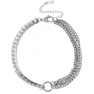 Chaines de cheville en acier Inox cha&icirc;ne maille serpentine triple rangs Argent&eacute;