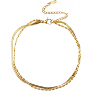 Chaines de cheville en acier Inox duo rangs Dor&eacute;