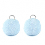Pendentifs pompon avec anneau 10mm Argent&eacute;-bleu caroline
