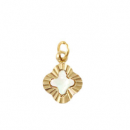 Breloques en acier Inox coquille tr&egrave;fle Dor&eacute;-blanc (couleur naturelle)