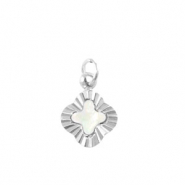 Breloques en acier Inox coquille tr&egrave;fle Argent&eacute;-blanc (couleur naturelle)