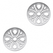 Breloques en acier Inox connecteur fleur Argent&eacute;